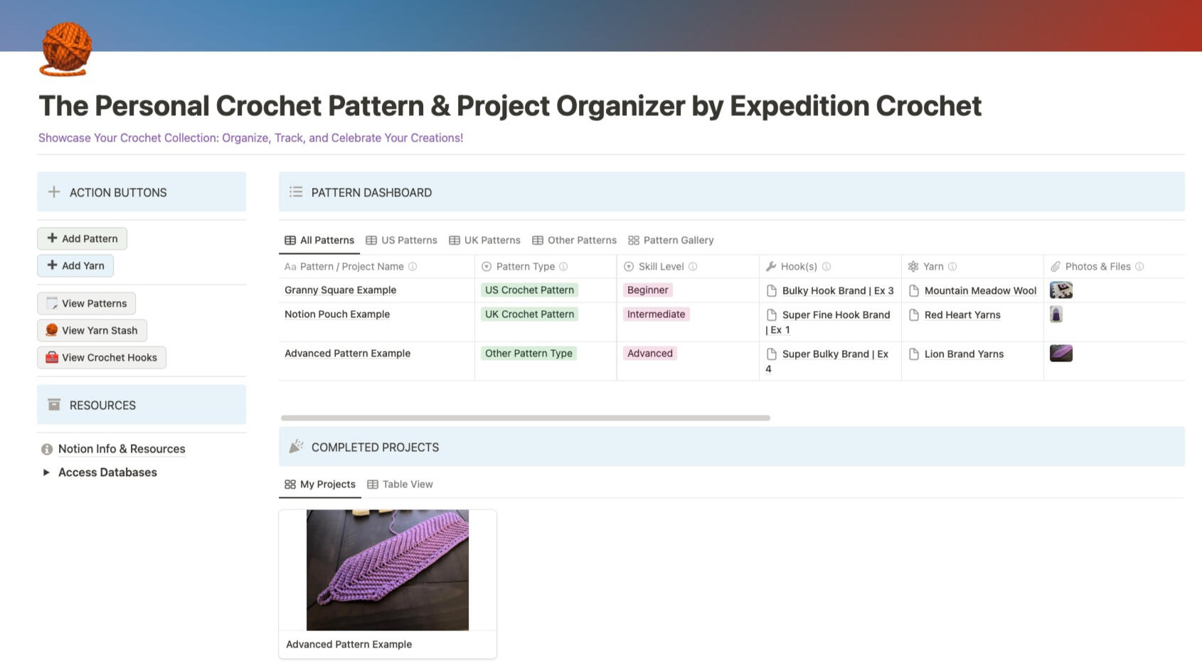 Image of the personal crochet pattern & project organizer