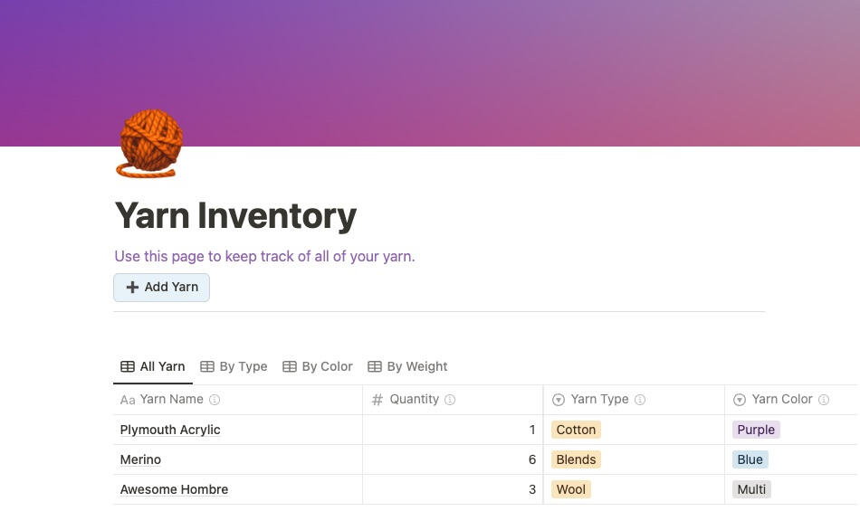 Yarn Inventory View